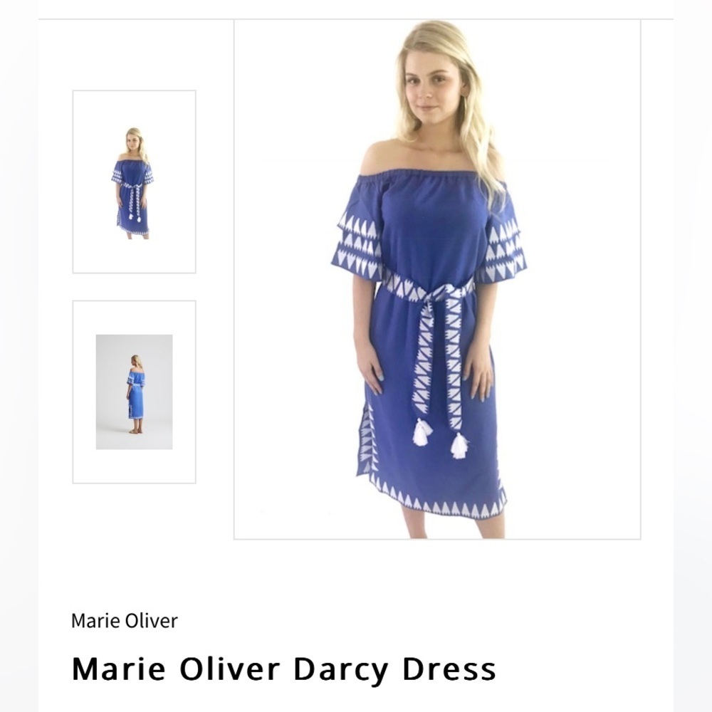 Marie Oliver Blue & White Off the Shoulder Darcy Dress - Picture 3 of 12